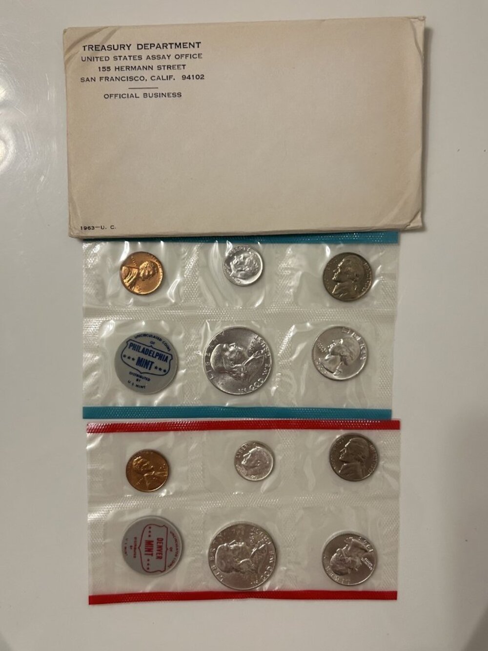 1963 US Mint Set Uncirculated 10 Coins P & D OGP 90% SILVER